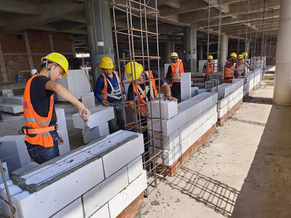 砌筑工技能比賽現場。