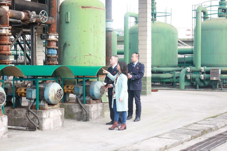 在重慶理文造紙有限公司，永川區稅務人員實地了解生產及設備改造情況，宣傳講解環保稅等相關稅收政策。簡小碧攝