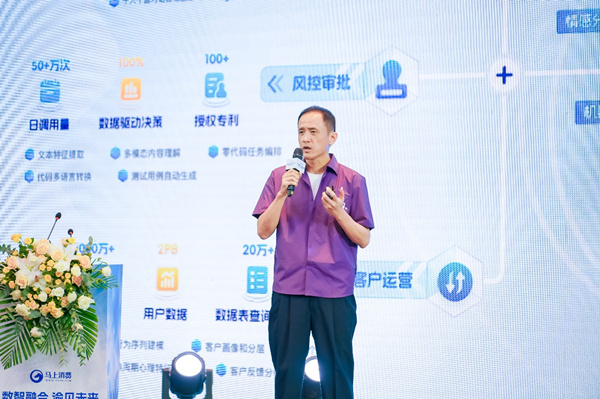 馬上消費人工智能研究院院長陸全在金融大模型發展論壇介紹天鏡大模型。馬上消費供圖