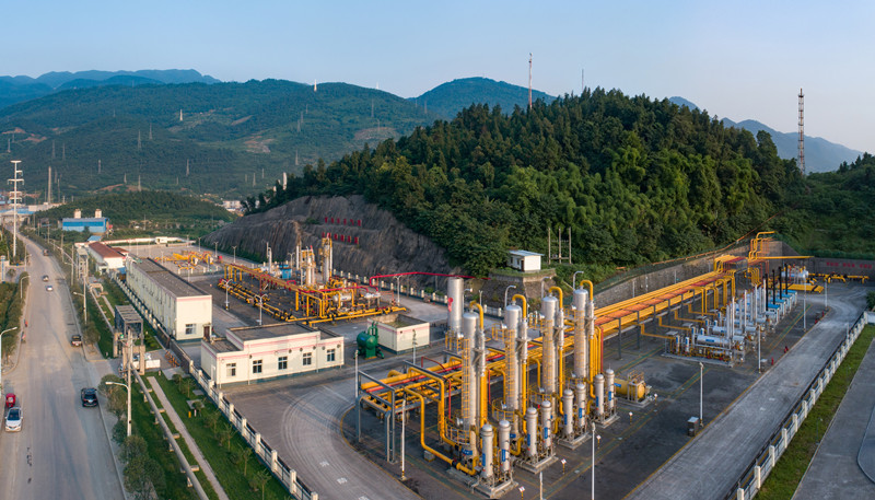 涪陵頁巖氣田白濤集輸站航拍。涪陵頁巖氣公司供圖