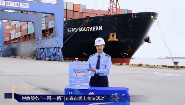 上海市松江區稅務人員介紹“雙支柱”國際稅收改革。視頻截圖