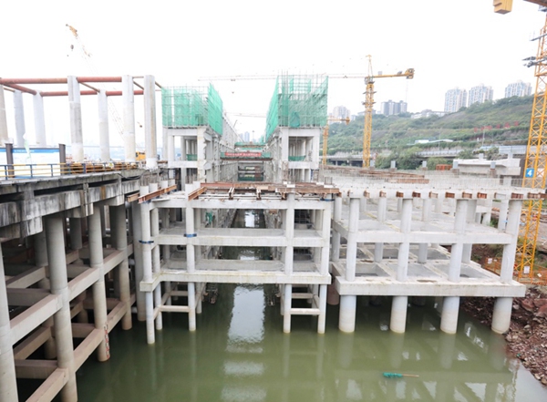 寸灘國際郵輪母港施工現場。項目部供圖