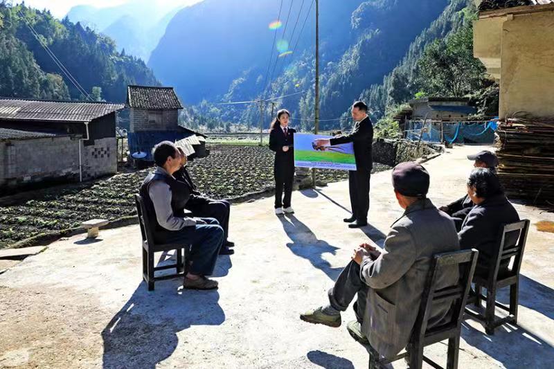 法官向村民展示白冠長尾雉圖片。邊俊銘攝