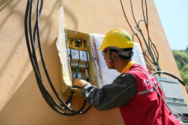 4月12日，國網重慶石柱供電公司員工在中益鄉華溪村黃金黃精面業有限公司開展用電安全檢查。國網重慶電力公司供圖