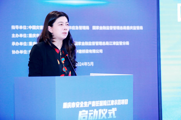 國家金融監督管理總局重慶監管局黨委書記、局長蔣平介紹全市安責險生態體系建設情況。安誠保險供圖