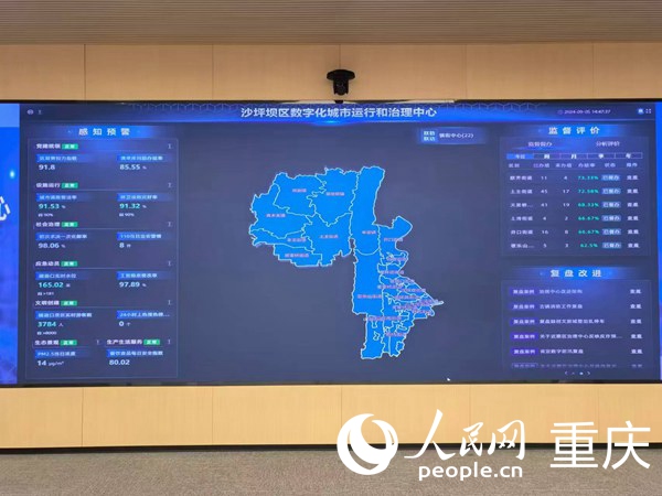 沙坪壩區數字化城市運行和治理中心駕駛艙運行情況。人民網記者 馮文彥攝
