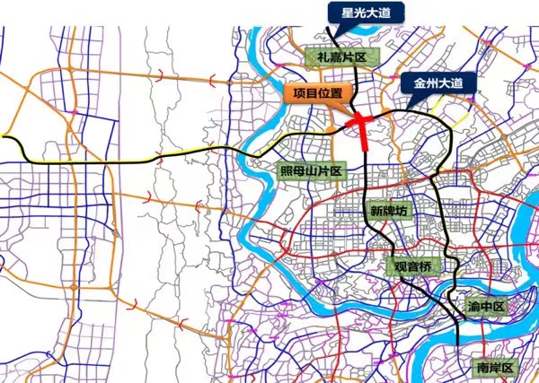 金州大道與星光大道延伸段節點改造工程設計施工路線圖。重慶設計集團有限公司市政設計研究院供圖