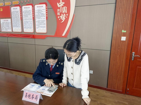 酉陽縣稅務人員輔導水利局職工辦理個稅綜合所得匯算。董舟徑攝