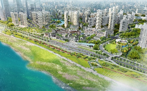 化龍橋濱江岸線過街天橋。重慶設計集團有限公司市政設計研究院供圖