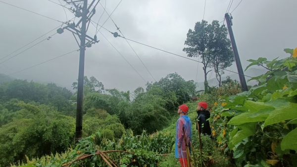 國網江津供電公司員工在柏林鎮復興社區對10千伏家鎮線開展防汛特巡。王化全攝