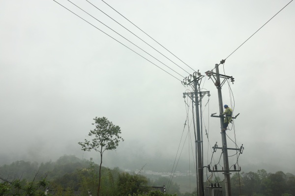    國網武隆供電公司員工雨后搶修10千伏平鳳線鳳石支線4號桿上受損的引流線。夏夢潞攝