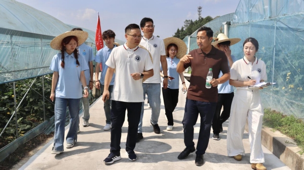 姜國強帶領團隊成員參觀智慧農業基地。重慶理工大學供圖