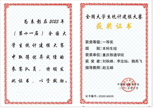 獲獎證書。學校供圖