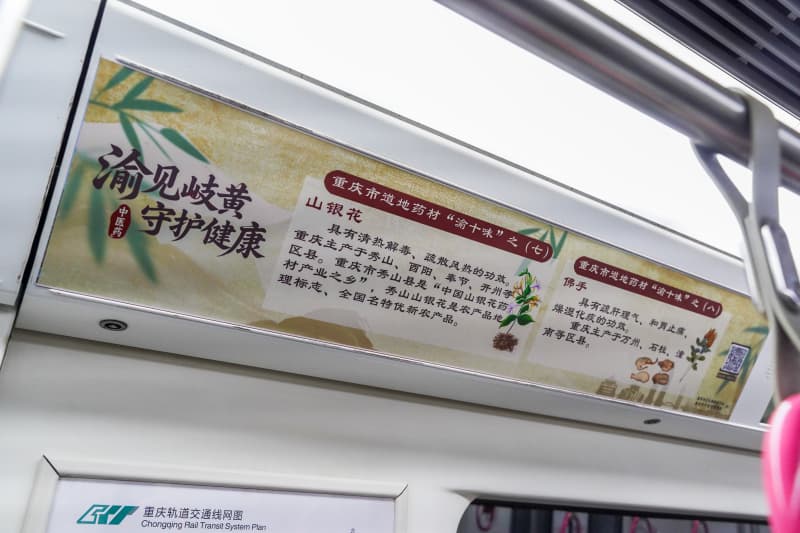 “渝見岐黃—城市之行”中醫藥文化主題軌道專列內部。 市衛生健康委供圖